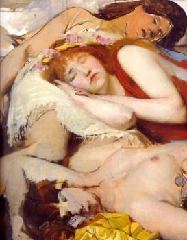 Sir Lawrence Alma-Tadema : Exhausted Maenides after the Dance